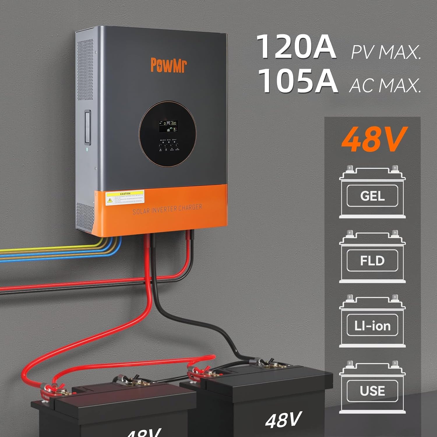 PowMr 10000W Solar Inverter 48VDC to 110V/220VAC, 10kW Hybrid Inverter w/Built-in 120A MPPT Charge Controller, Pure Sine Wave for 48V Lead-Acid and Lithium Battery, Peak Power:30000W