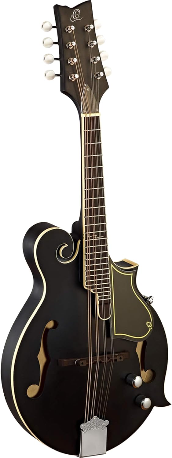 Ortega Guitars, 8-String F-Style Series Acoustic-Electric Mandolin w/Bag, Right, black (RMFE40SBK)