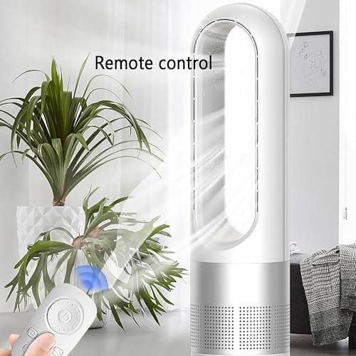 Bladeless Fan for Heating and Cooling, Pedestal Fan, Tower Fan; Natural Cool Air, 8 Speeds, Can Be Timed Comes with Remote Control, 80° Shaking Head. No Fan Blade, Easy to Clean(Silver)