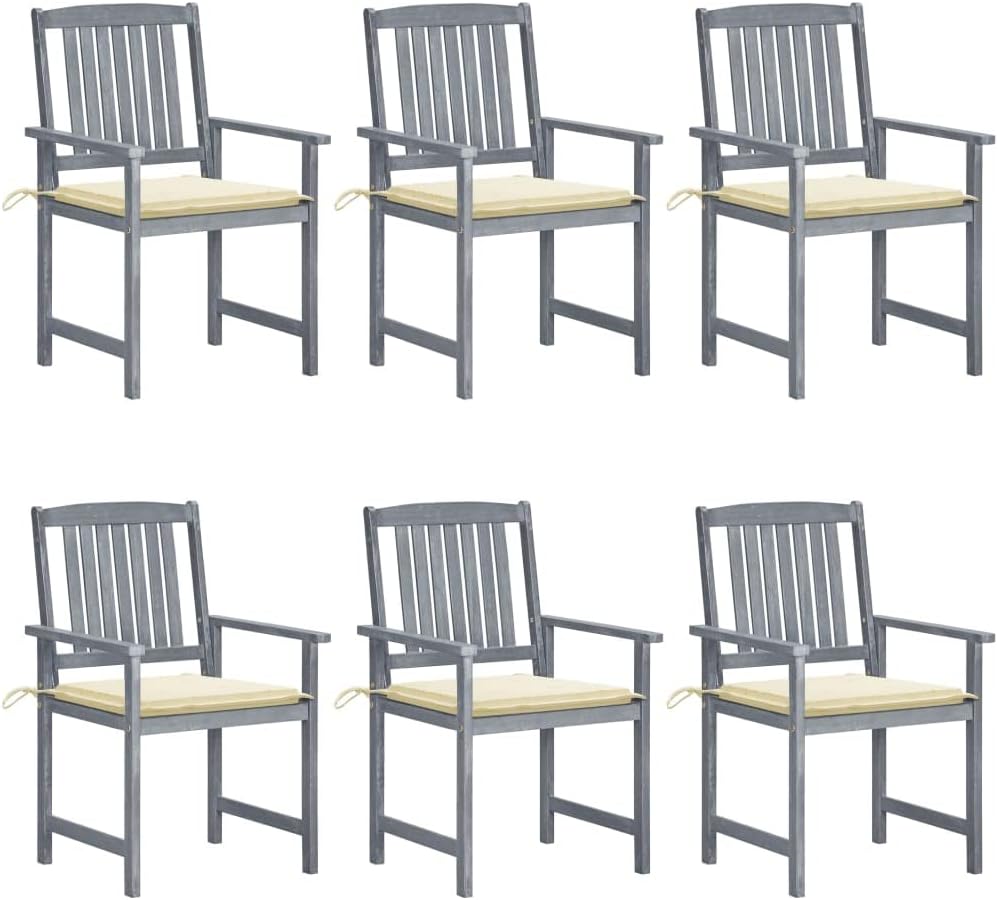 Patio Chairs with Cushions 6 pcs Solid Acacia Wood Gray,Acacia Wood Outdoor Patio Chair Set with WeatherResistant Finish and Comfortable Cushions Outdoor Furniture, Outdoor Chairs