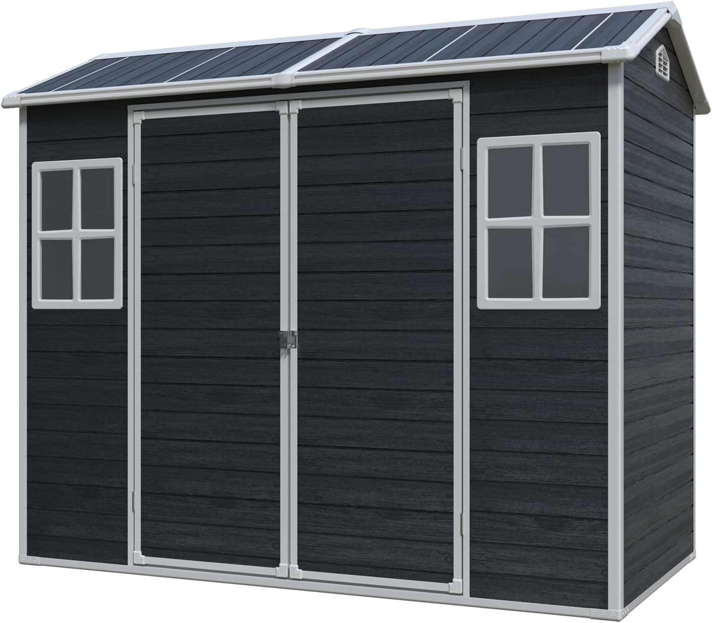 LANTRO JS Storage Shed with Floor Included, 4x8ft Outdoor Plastic Shed with 2 Windows and Lockable Door for Garden Tools, Bike