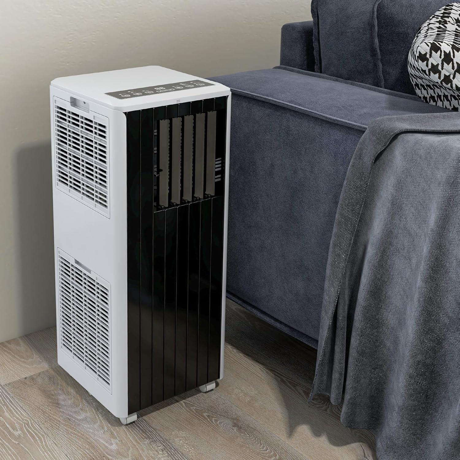 8,000 BTU Portable Air Conditioner for Rooms Up to 350 Sq.Ft - 3-In-1 Quiet Floor Standing AC Unit with Fan/Dehumidifier - Remote & LED Touch Control, Sleep Mode, 24H Timer, Black