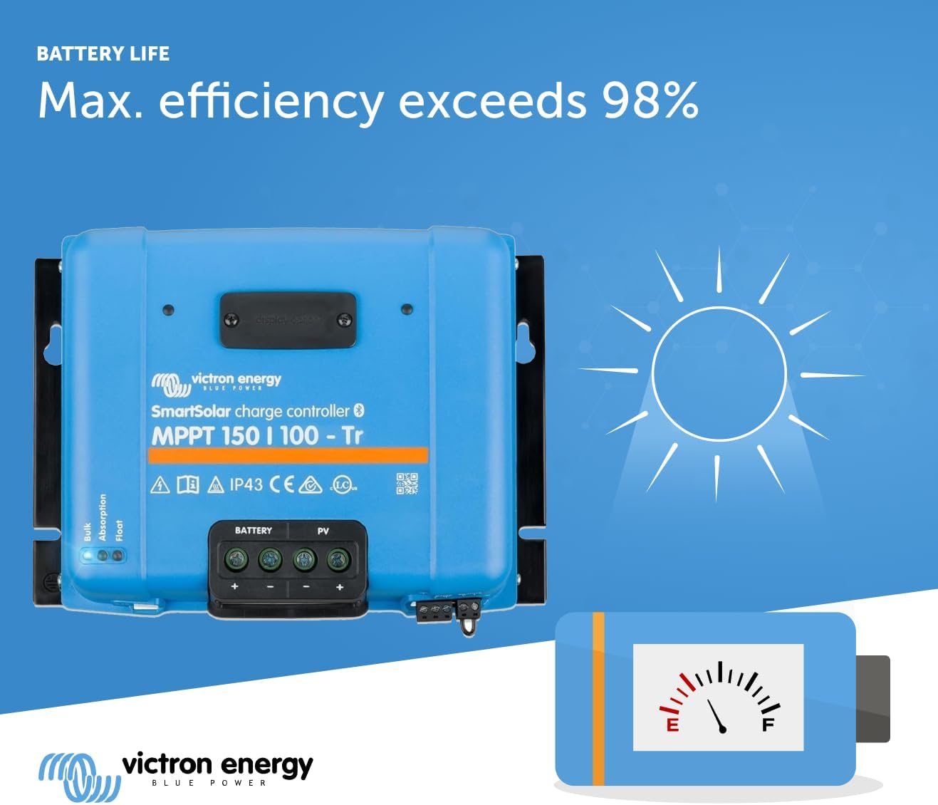 Victron Energy SmartSolar MPPT Tr Solar Charge Controller (Bluetooth) - Charge Controllers for Solar Panels - 150V, 100 amp, 12/24/36/48-Volt