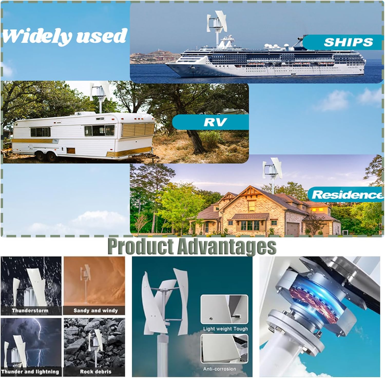 12000W Vertical Wind Turbine Generator Kit - 3 Blades Portable Maglev Wind Power System, 12V/24V/48V with Charge Controller for Boats, Cabins, RVs - Colorful Design