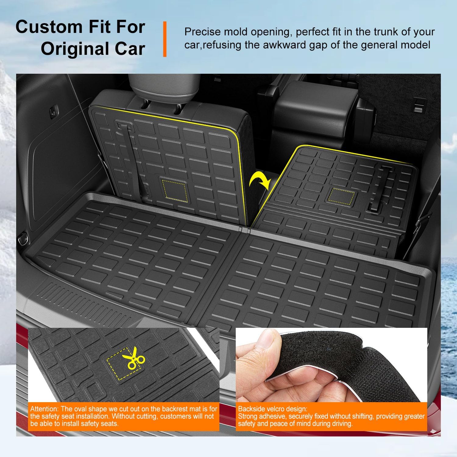 powoq 7 Seats Floor Mat Compatible with 2020-2026 Ford Explorer Cargo Mat Trunk Cargo Liner TPE Backrest Floor Liner Replacement for 2020-2026 Ford Explorer Accessories