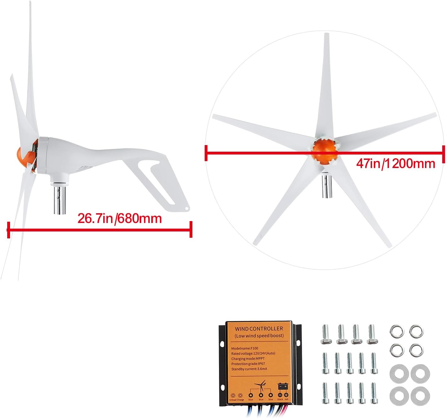 Happybuy 500W Wind Turbine Generator, 12V Wind Power Kit, 5-Blade Wind Generator with MPPT Controller, Adjustable Windward Direction & 2.5m/s Start Wind Speed, Ideal for Home, Farm, RVs, Boats