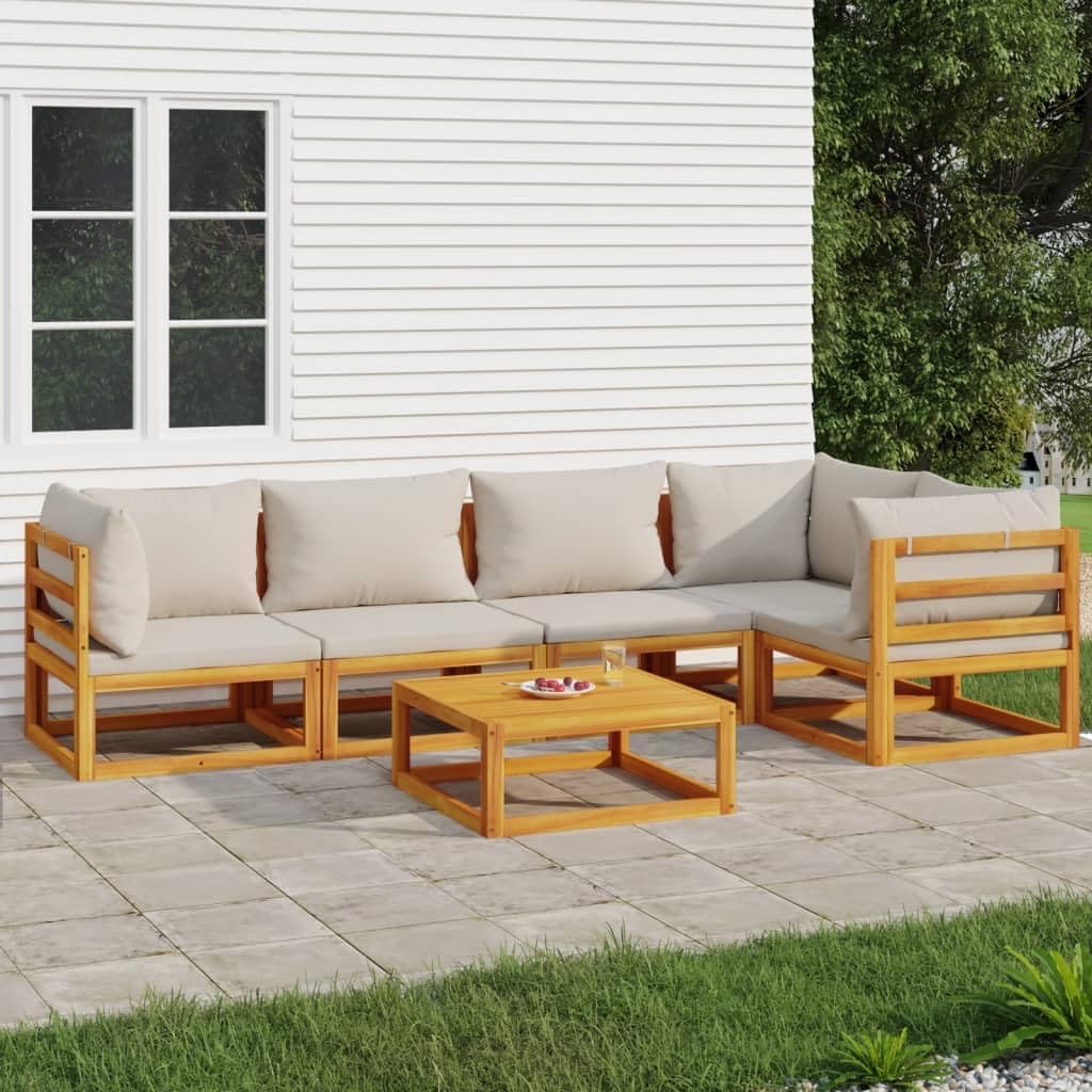 6 Piece Patio Lounge Set with Light Gray Cushions Solid Wood,Premium Acacia Wood Patio Lounge Set: Comfort and Style for Your Outdoor Space Patio Furniture, Outdoor Furniture Sets