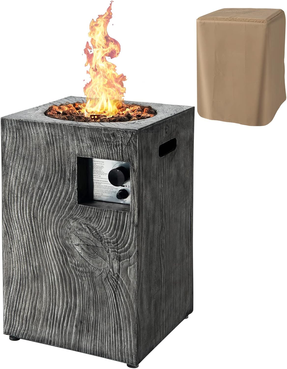 COSTWAY 16-Inch Outdoor Propane Fire Pit, 30,000 BTU Patiojoy Electronic Ignition Square Gas Fire Pit with Protective Cover, Lava Rocks, Touch-up Pen for Backyard, Grey