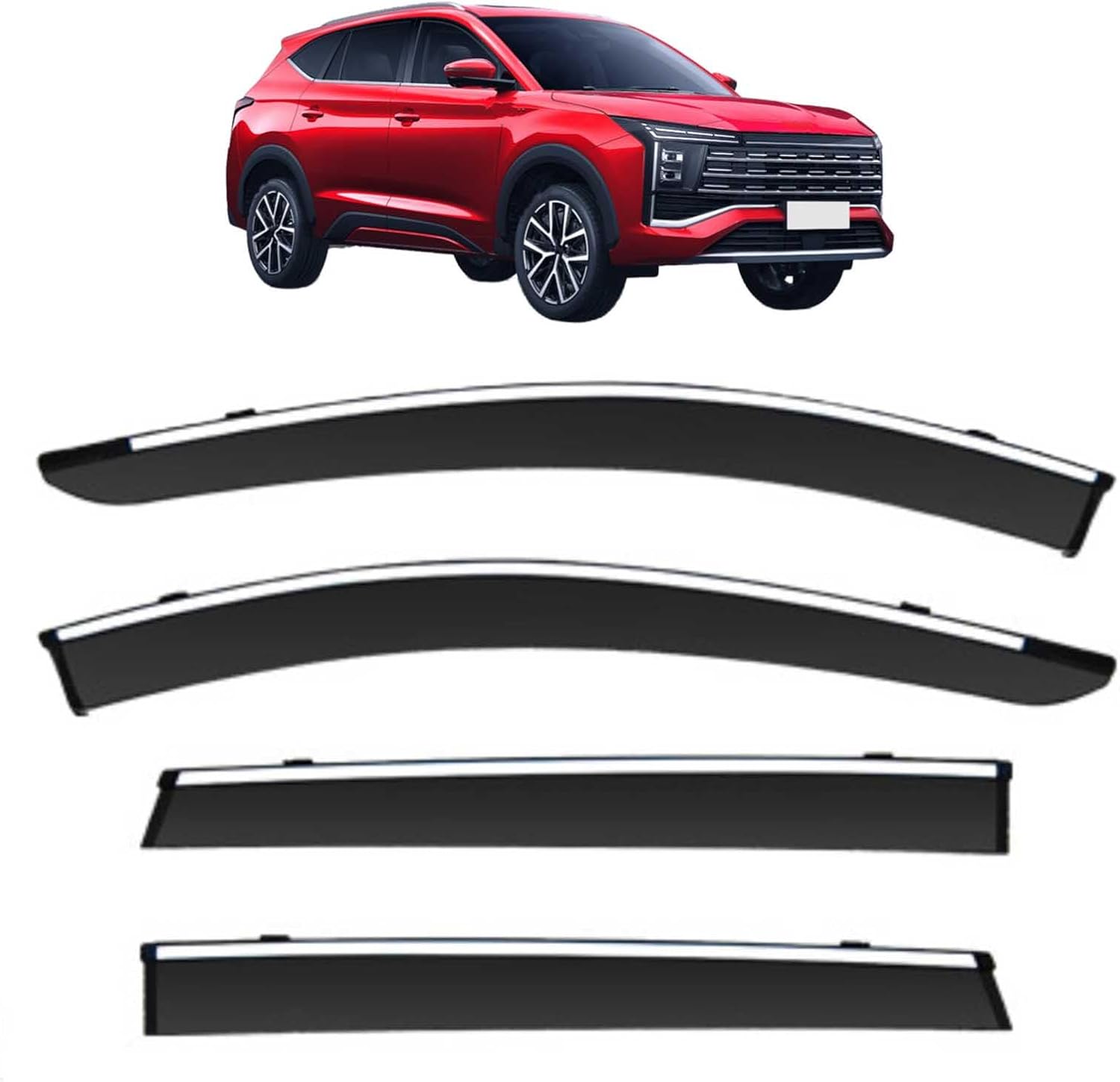 Window Deflectors for JAC Sehol X8/Plus MK1 2020+, Sun Rain Guard Window Visors Vent Shades with Bright Stripes Car Accessories