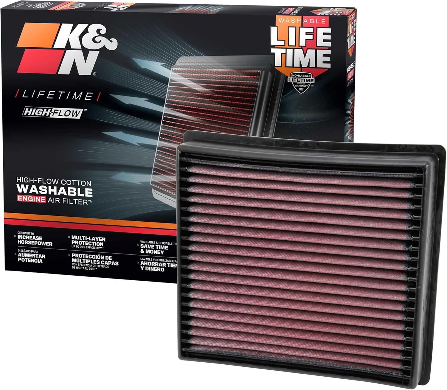 K&N High-Flow Original Lifetime Engine Air Filter: Increase Power: Premium, Washable: Compatible with 2013-2024 RAM: 2500, 3500, 4500, 5500, 33-5005