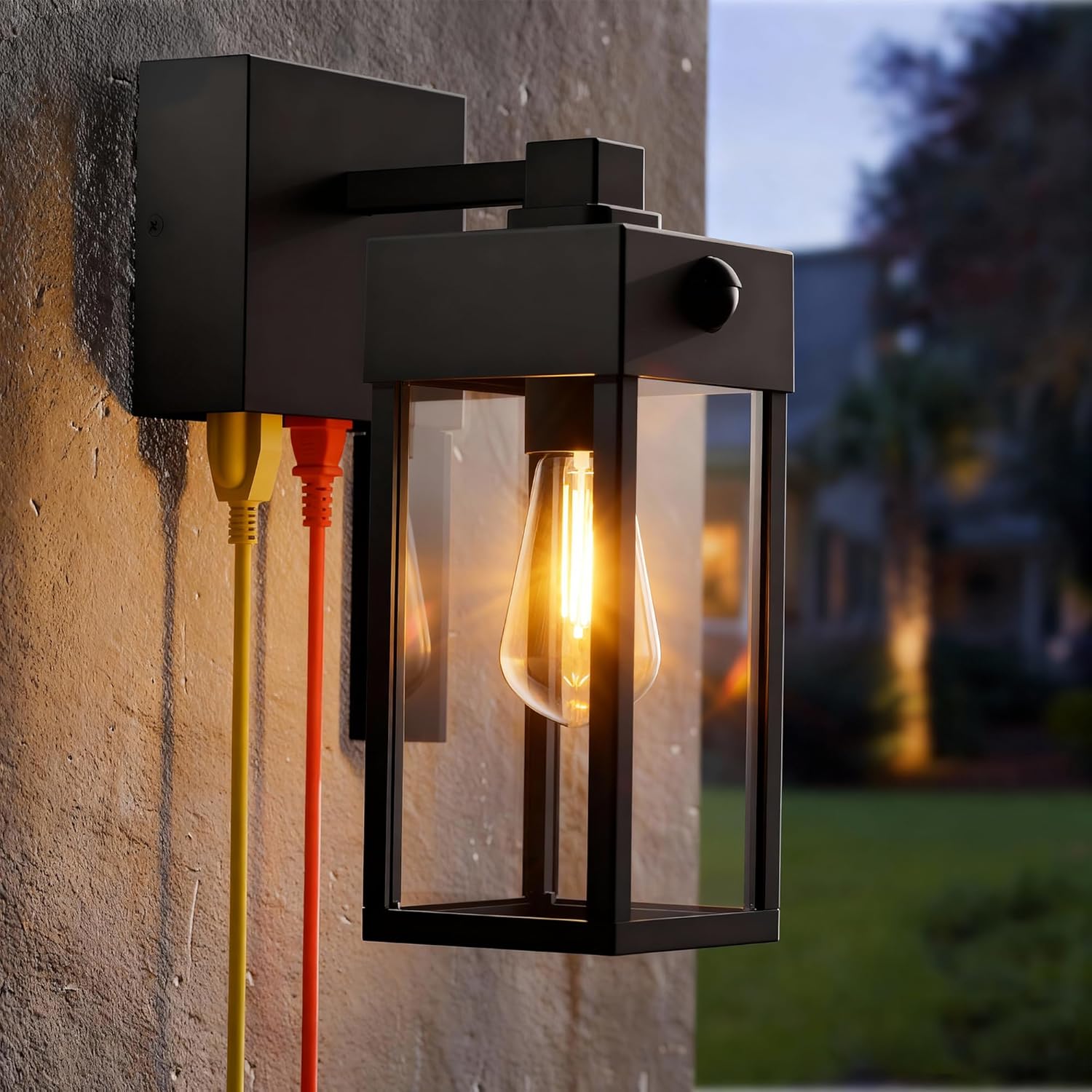 Dusk to Dawn Outdoor Light with GFCI Outlet, 20A 1850W Weatherproof Wall Sconce, Dual E26 Sockets - Rustproof Aluminum Porch Light for Garage, Patio + 2 Free LED Bulbs