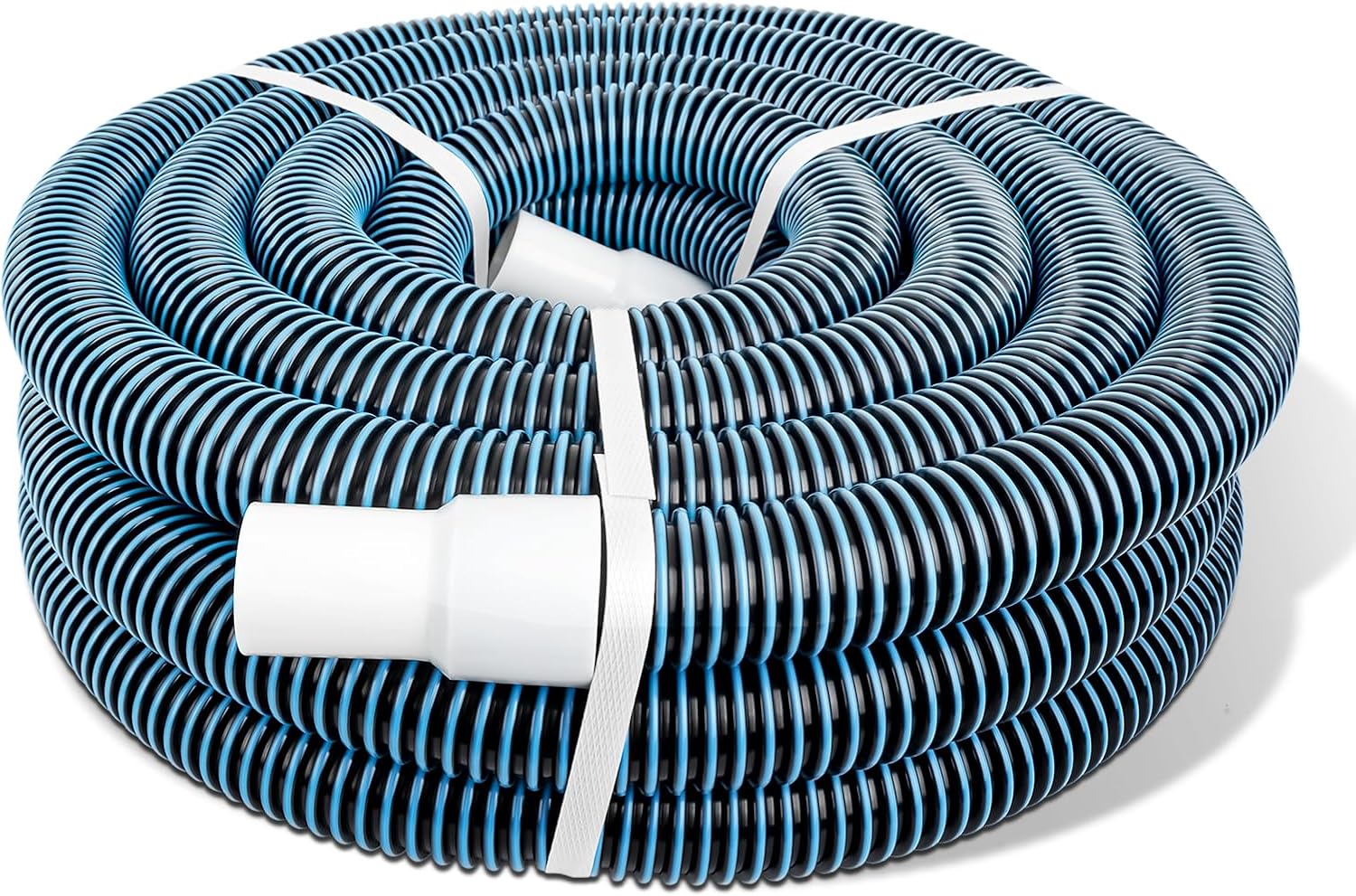 1-1/4 Inch x 27Ft Heavy-Duty Spiral Wound Pool Vacuum Hose with Kink-Free Cuff - Durable, Flexible, Universal Fit for Pool Maintenance, ‎White, Blue