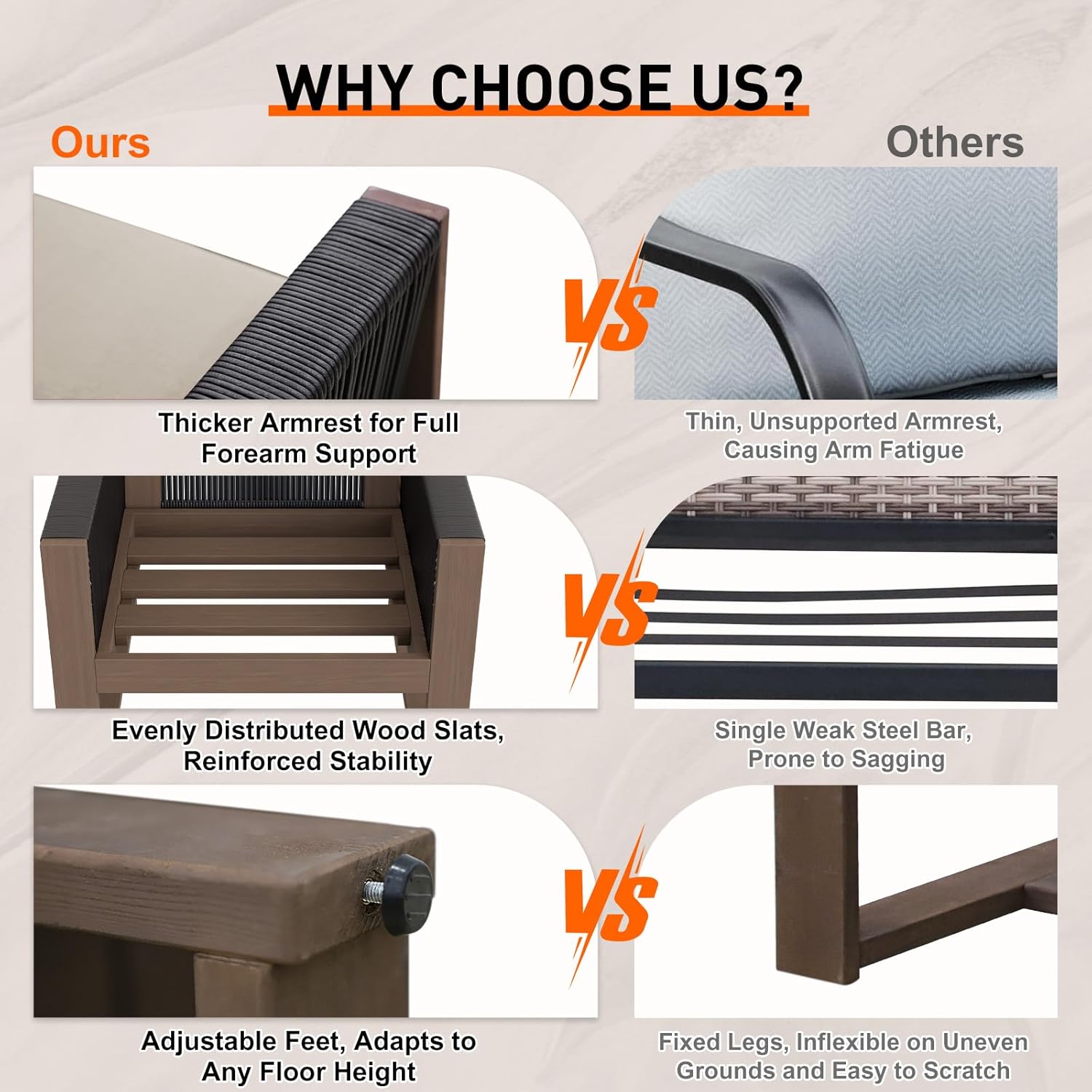 Rustic Hideaway Natural Cedar Wood Outdoor Furniture Set, Wicker Patio Conversation Set for Porch Garden Backyard, Couch, 4 Patio Chairs, Tables, 7 Piece, Brownish/Beige