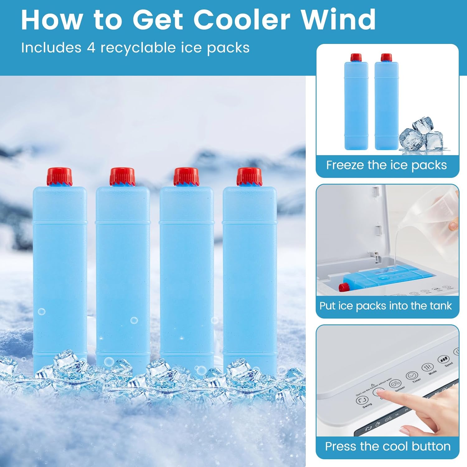 KOTEK Evaporative Air Cooler, 3-In-1 AC Fan with Humidifier, 3 Modes, 3 Speeds, 7H Timer & 1.6 Gal Water Tank, Remote Control, Led Display, Fast Cooling Air Cooling Fan for Home & Office