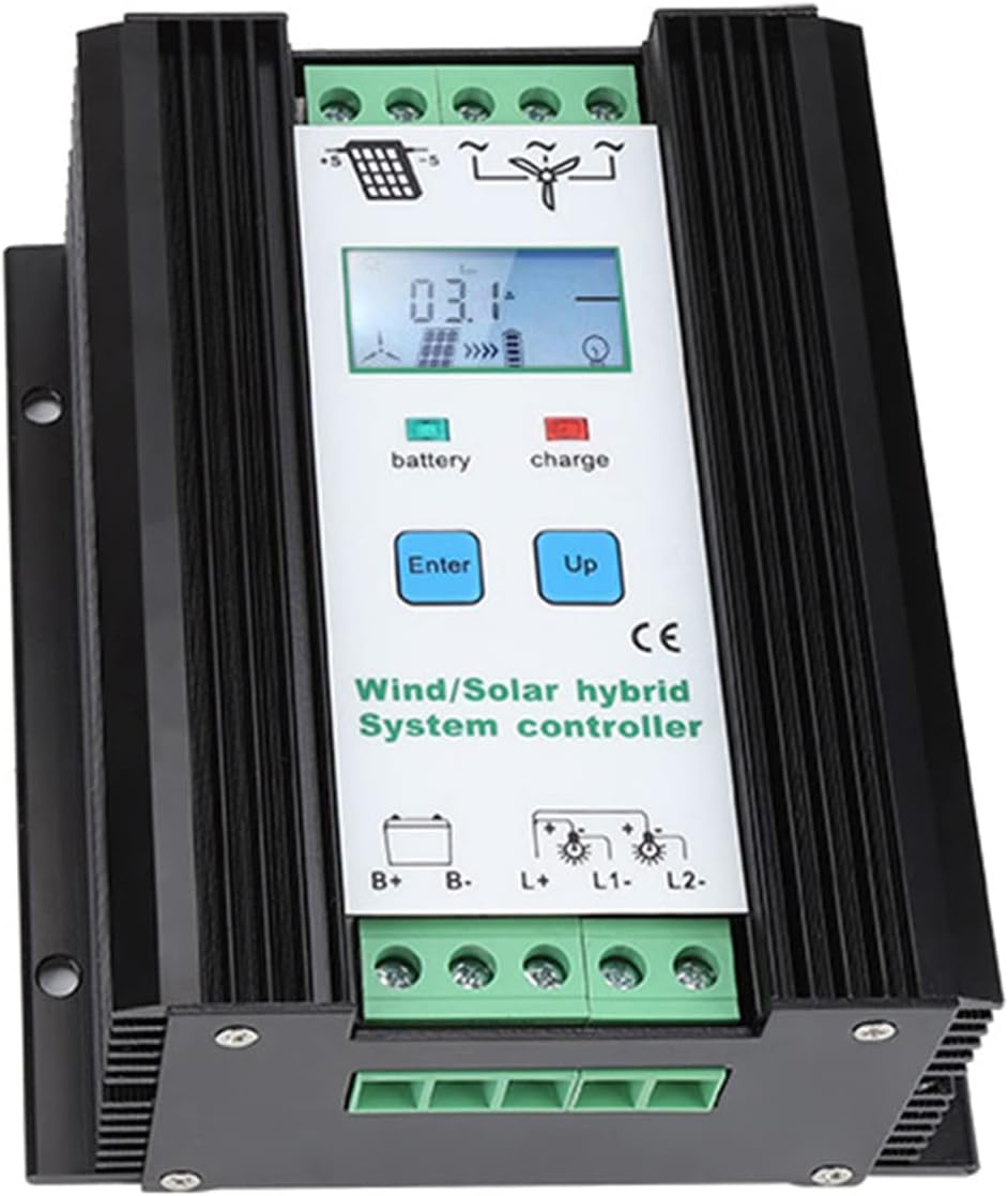 Wind Solar Hybrid Controller, Digital Intelligent Boost Charging Regulator, 12V/24V PWM Charge Controller with LCD Display, for Wind Turbine and Solar Panel System, Alloy Housing w