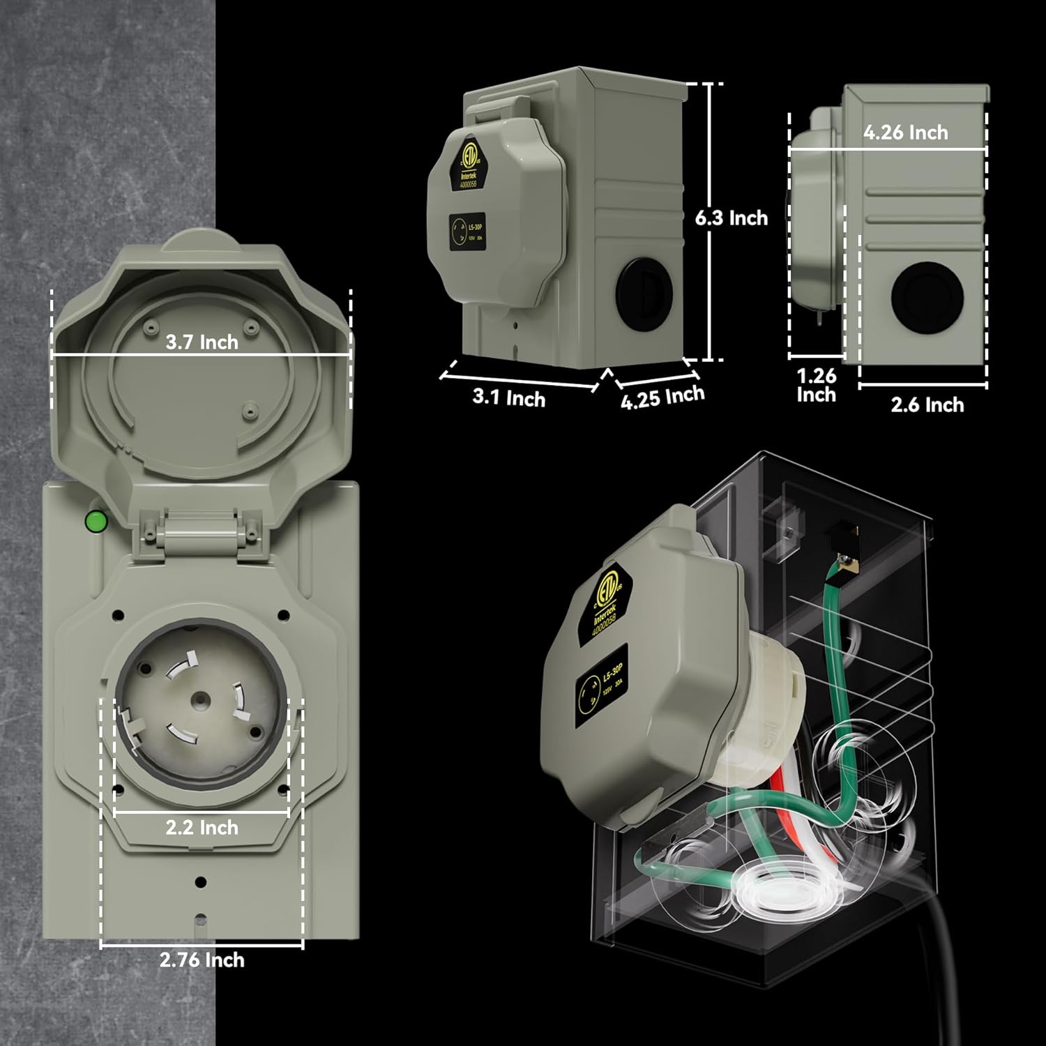 50AMP 15Feet Generator Cord with Pre-drilled Power Inlet Box, 50 Amp 4 Prong, 125V/250V NEMA 14-50P Male to SS2-50R, STW 6/3+8/1 AWG Twist Locking with Inlet Box for Generator to House, UL&ETL Listed