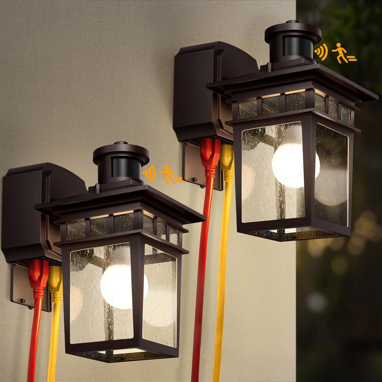 2 Pack Porch Lights with GFCI Outlet,Bronze Dusk to Dawn Motion Sensor Outdoor Light,3-Mode Wall Exterior Lighting Fixture,Waterproof Outside Lights Sconce for House Front Door