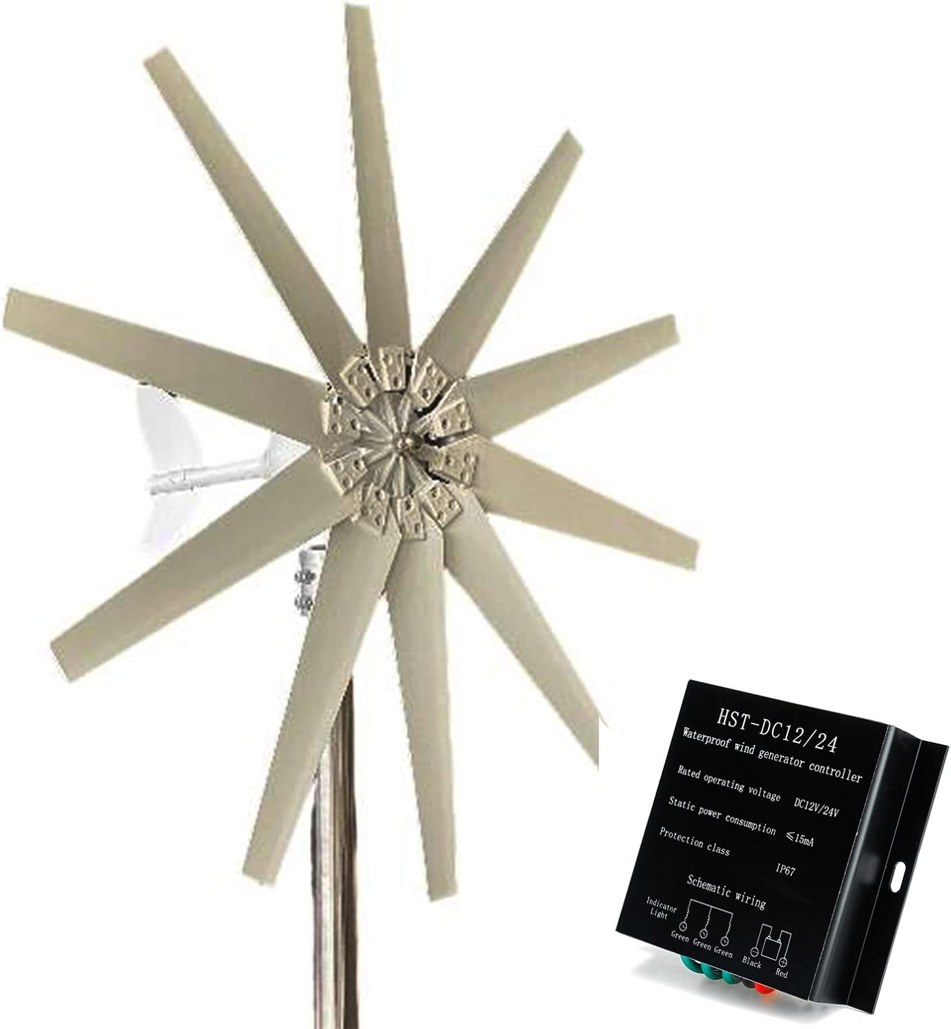 14000W Vertical Wind Turbine Generator, Helix Magnetic Levitation Axis Windmill 10 Blades with Controller & Ring Flange MPPT, White