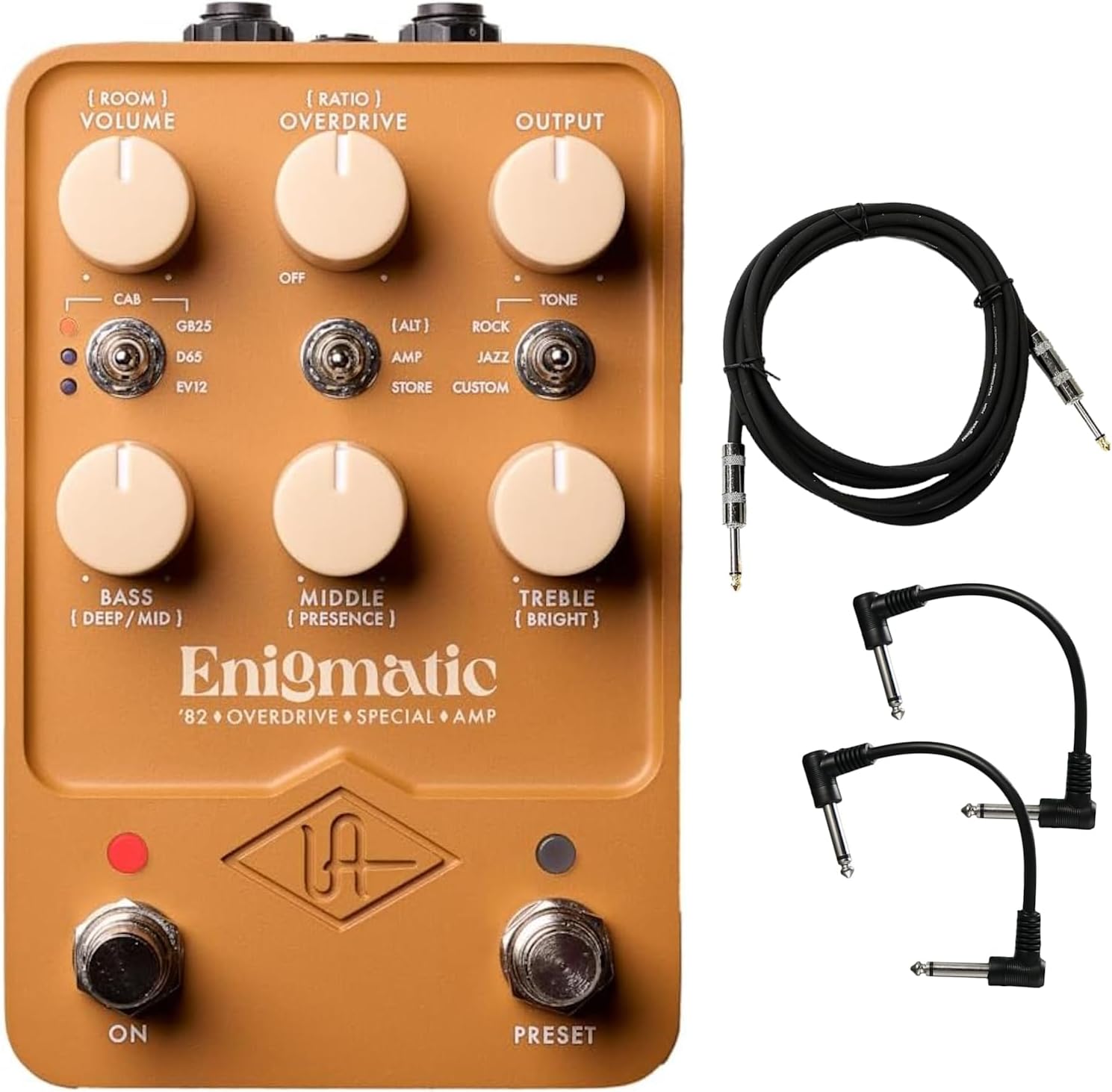 Universal Audio UAFX Enigmatic '82 Overdrive Special Amp Pedal - Bundle with Instrument Cable and 2 Patch Cables