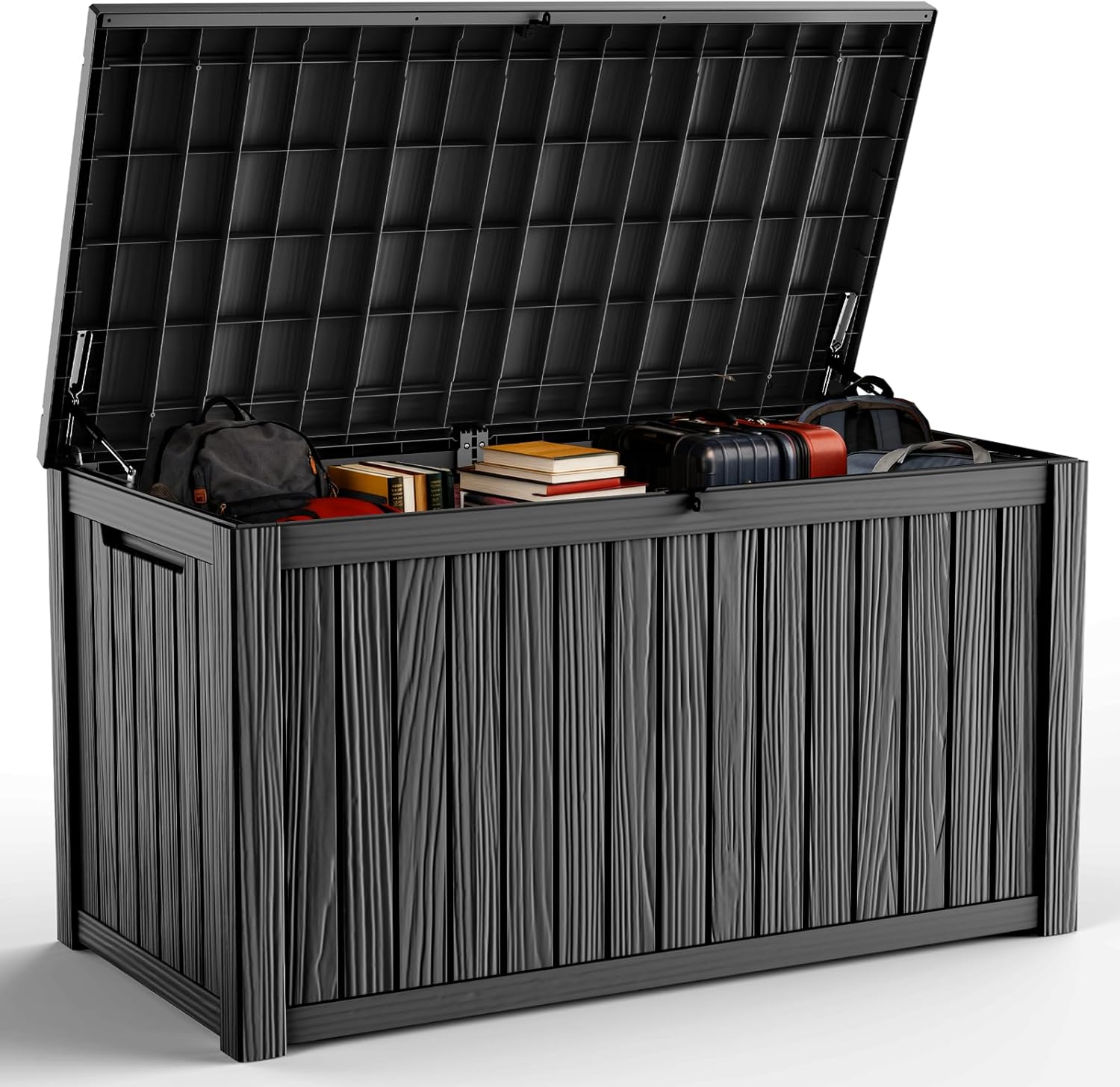 DRATO 200 Gallon Deck Box, Waterproof Resin Large Outdoor Storgae Box for Patio Furniture, Patio Cushions, Gardening Tools, Pool Supplies, Lockable（Black，200 Gallon）