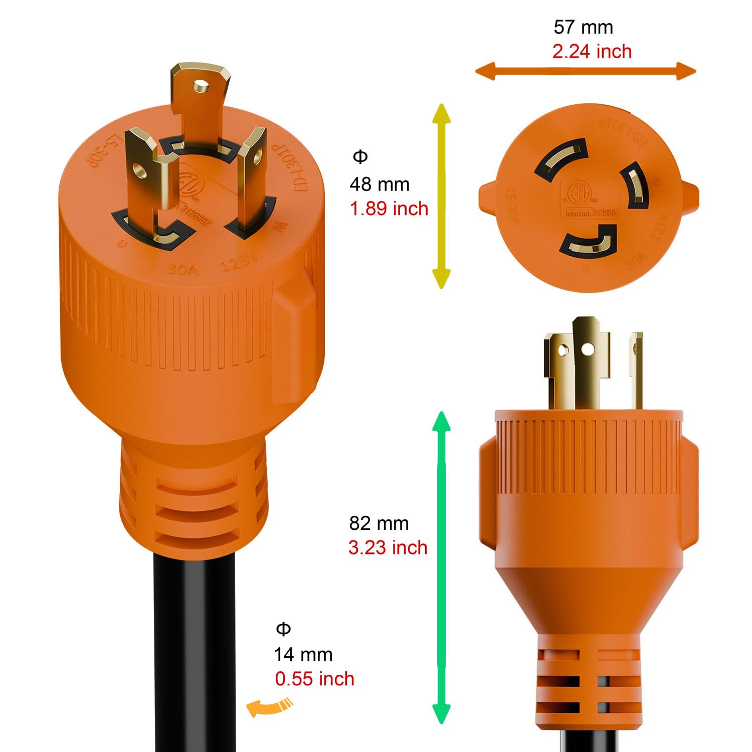 [25 FT] Nema L5-30P Waterproof RV 30Amp Power Inlet Box and L5-30P Extension Cable 25FT, ETL Listed 30A Generator Power Inlet, Outdoor use L5-30 30A 125V 3750W Inlet Box with LED Light AC0066
