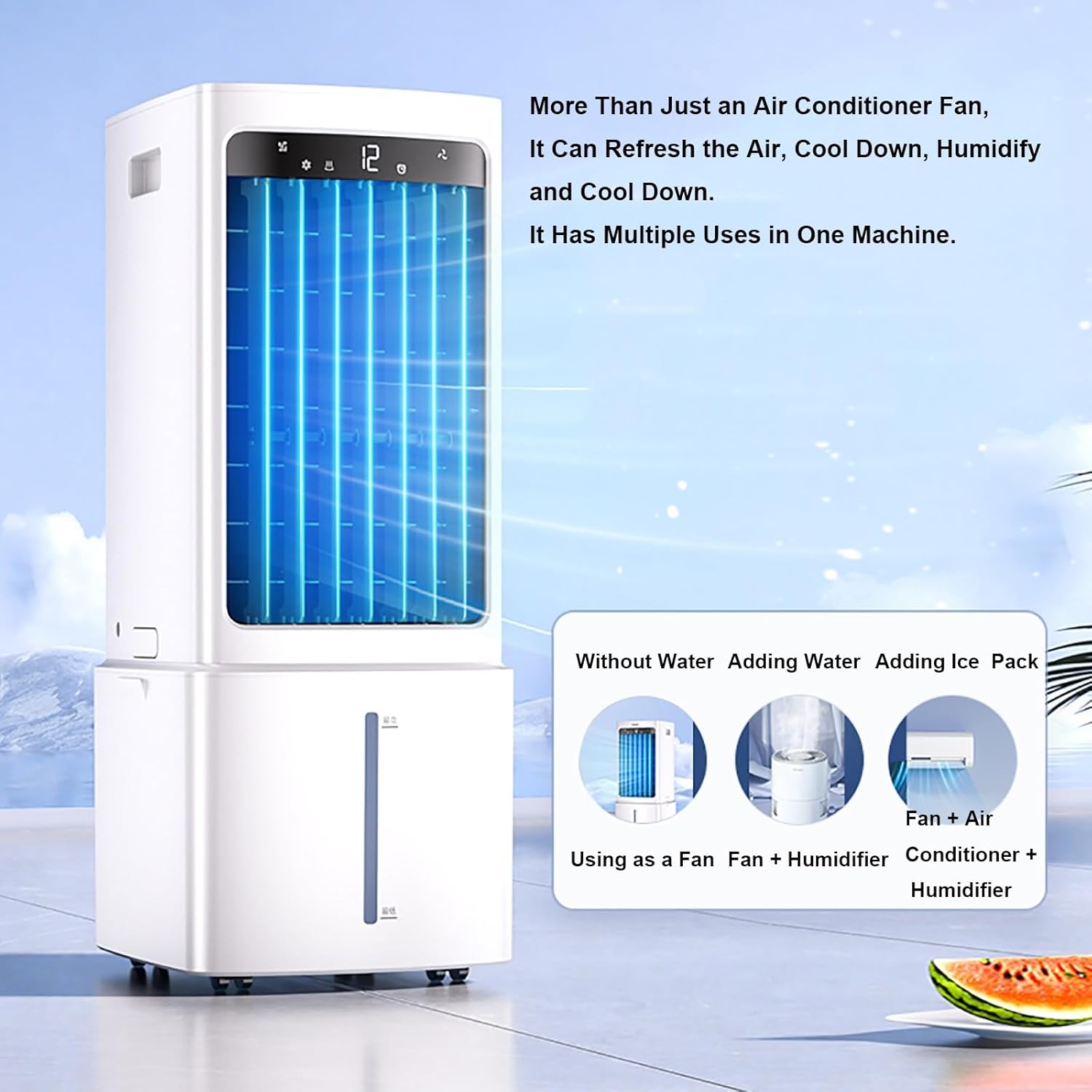 3-In-1 Swamp Cooler Fan, Evaporative Air Cooler With Display & Remote, Portable Air Conditioners with 2.4 Gal Tank, 4 Ice Packs, 3 Speeds, 3 Modes, 12H Timer For Bedroom