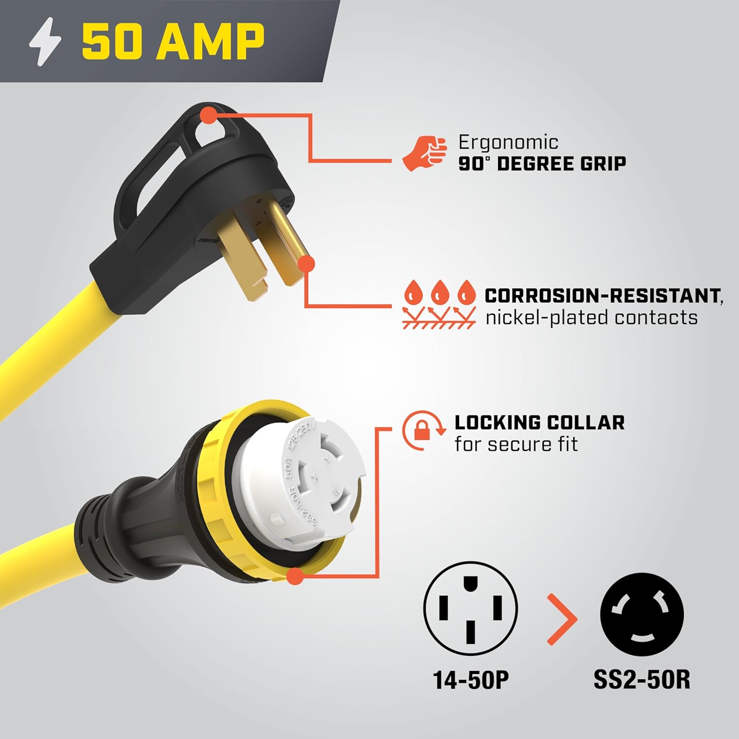 Champion Power Equipment 30-Foot 50-Amp 125/250-Volt RV Generator Power Cord, (14-50P to SS2-50R)