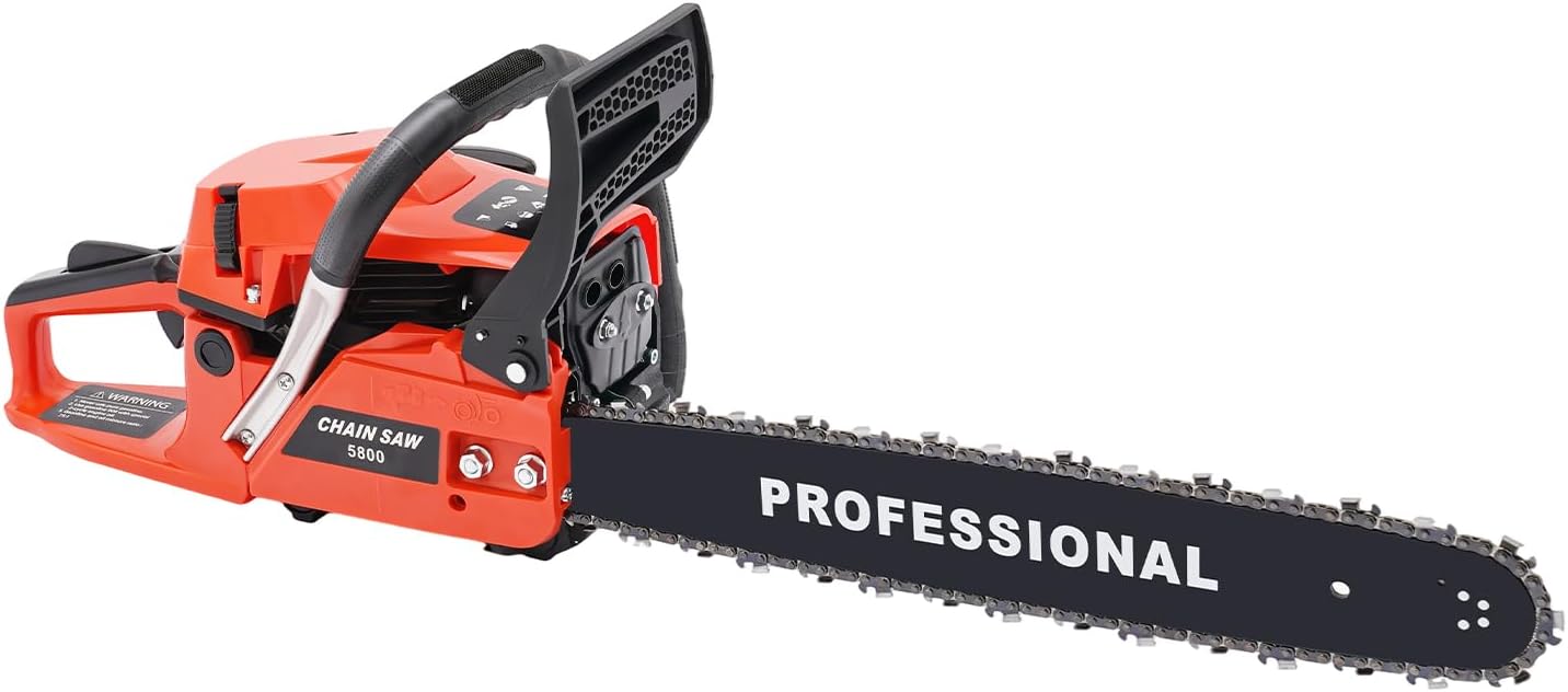20 In Gas Powered Chainsaw, 2-Cycle Petrol 3.5hp Handheld Reliable Motosierra De Gasolina 2.6KW 10,500 Rpm With Air Filter For Wood Cutting, Forest Logging