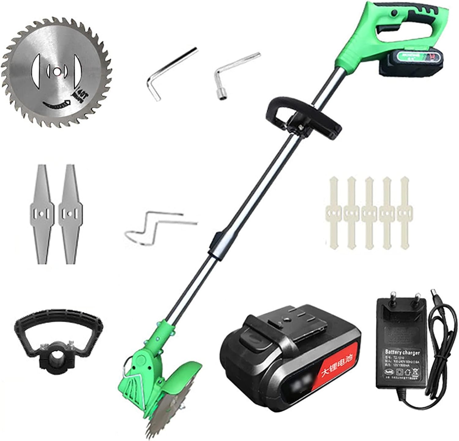 Cordless Lawn Mower with Battery Charger - 8 Blades, Telescoping Pole, 90° Swivel, Home Lawn Care