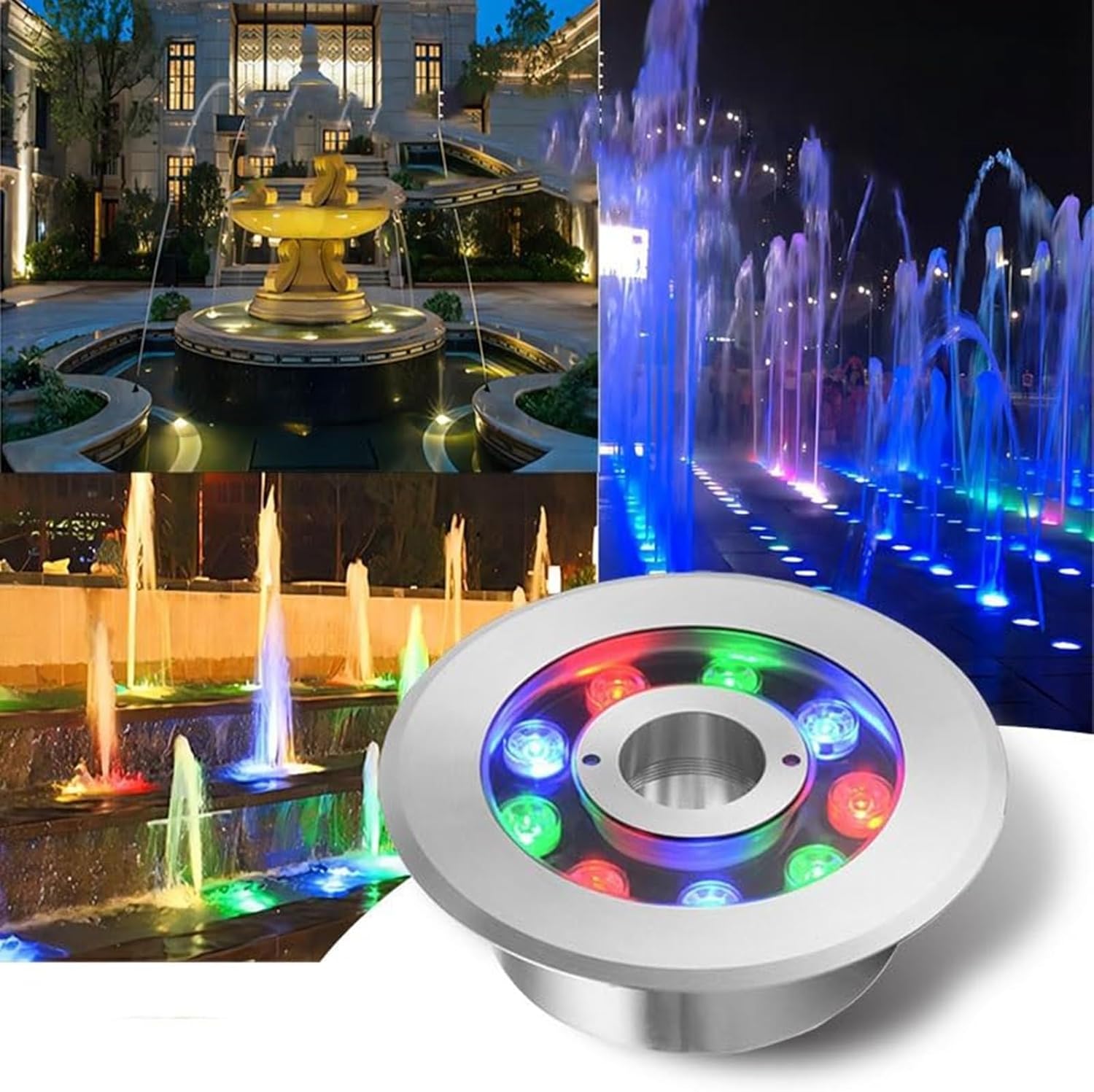 Underground Light LED - Beam Spotlight, LED Stainless Steel Color Fountain Light, IP68 Waterproof Submersible Pool Lights, Changing Center Hole Underwater Spotlight(Purple,24W(24V))
