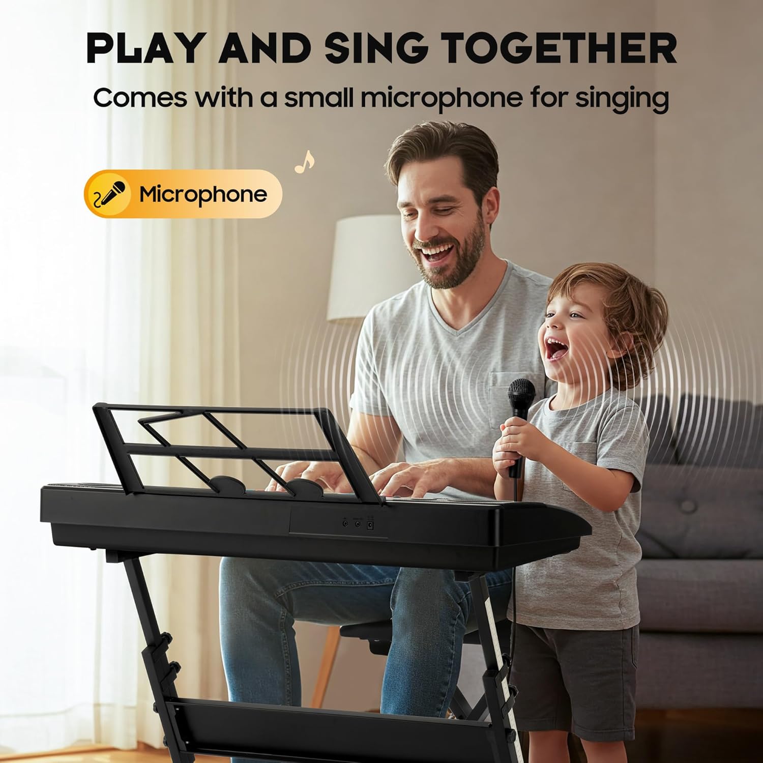 CAHAYA 61 Key Keyboard Piano – Electric Piano Set for Beginners with Stand & Stool, Microphone, Built-In Speakers, 128 Sounds & 128 Rhythms, Portable Electronic Keyboard Xmas Gift