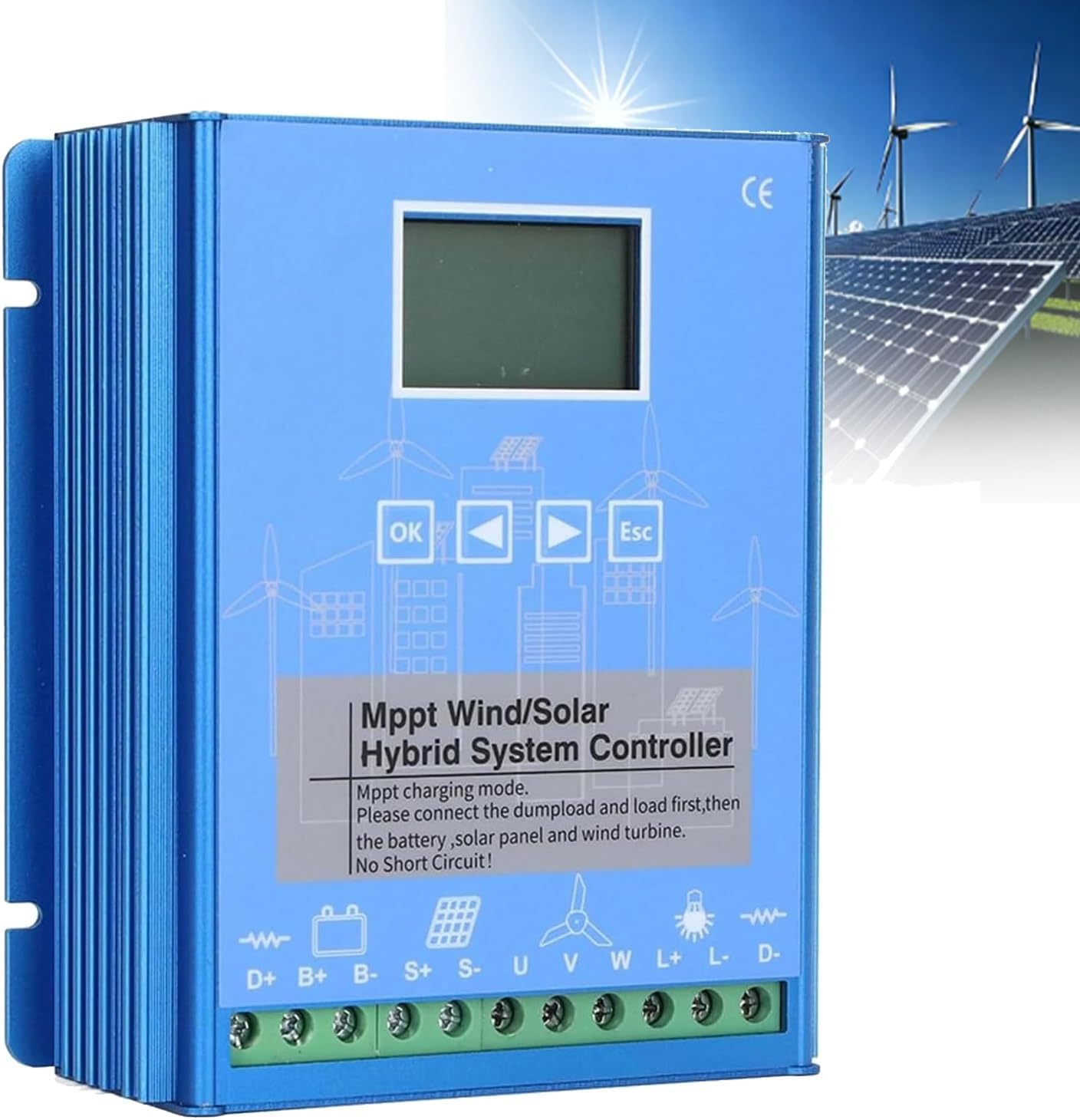 1000W Wind Solar Hybrid Charge Controller, MPPT Auto Switch Regulator for 12V/24V/48V Systems, Boost Controller for Wind Turbines & Solar Energy Management.