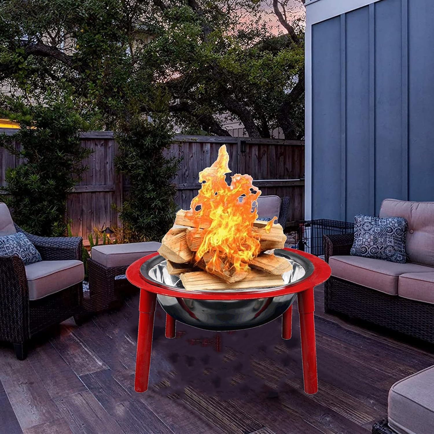 Standing Outdoor Fire Pits & Bowls, Wood Burning Steel BBQ Grill Firepit Bowl, Patio Heater Fireplace for Backyard,Garden,Camping, Picnic, Bonfire