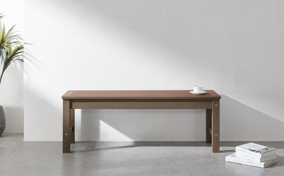 Psilvam Knight Bench Set of 2, Two Person Outdoor Poly Lumber Patio Backless Bench, Weatherproof Garden Bench That Never Rot and Fade, Suit for Church, School, Garden, Porch and Park (Brown)