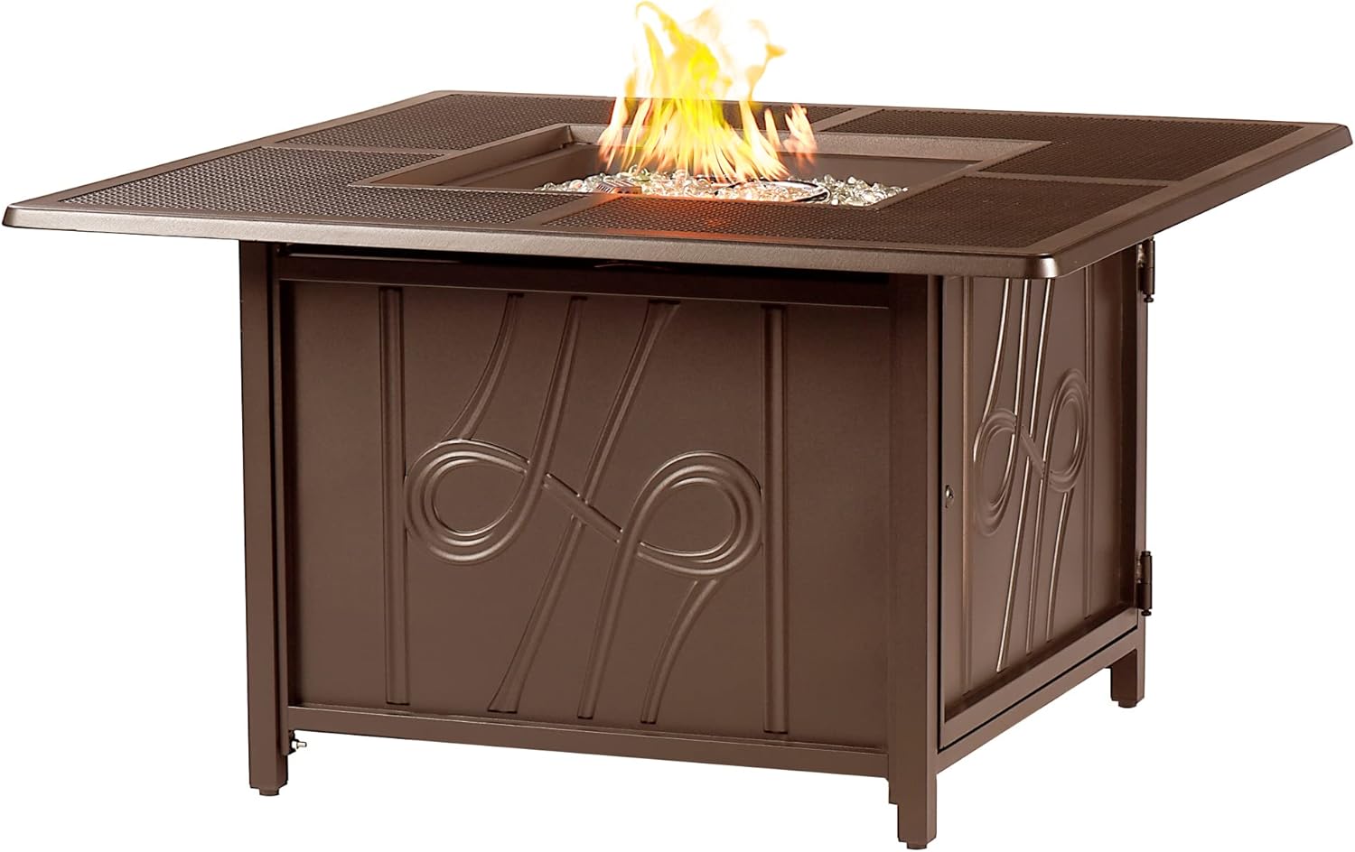 Square 42 in. x 42 in. Aluminum Propane Fire Pit Table with Glass Beads, Two Covers, Lid, 57,000 BTUs in Brown Finish