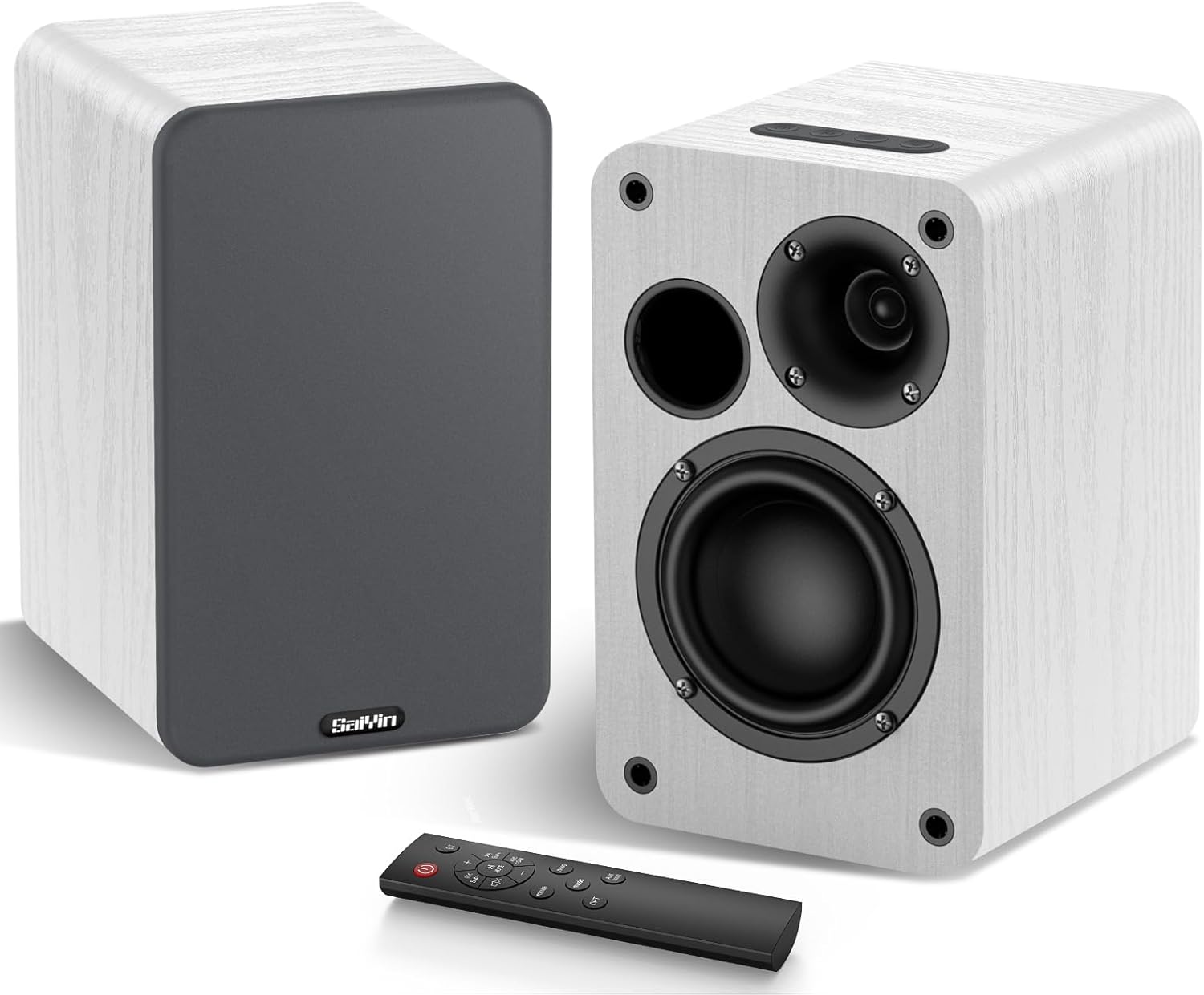 Saiyin Powered Bookshelf Speakers, 60W Record Player Speakers with 3.5 Inch Woofer, Bluetooth 5.0 Stereo Speakers with Optical/AUX/TV-ARC Connection for Gaming Monitor, Turntable, PC, TV