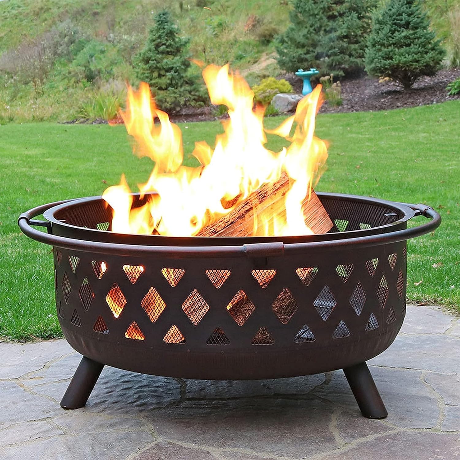 Outdoor Fire Pit Garden Fire Pit, Large Bonfire Wood Burning Patio & Backyard Round Firepit for Outside with Spark Screen and Poker, Great for Outdoor and Patio Grill Barbecue Rack