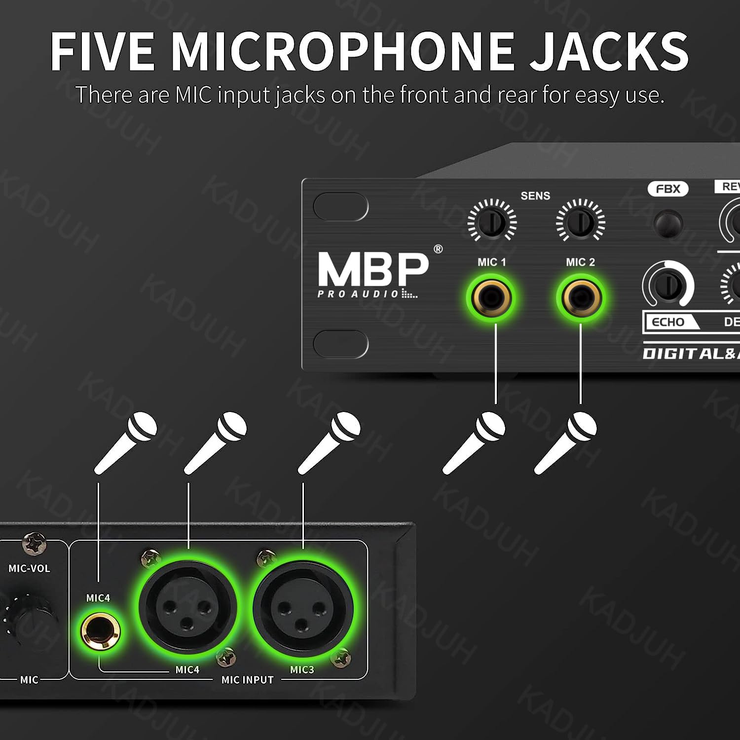 LX9 Professional KTV Digital Pre-stage Effector Anti-howling Audio Processor Echo USB MP3 Bluetooth Optical,5 Mic Inpout For Household Reverberator Karaoke,Stage,Church, Performance