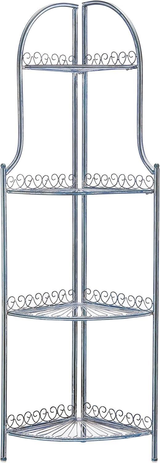Safavieh PAT5013C Outdoor Collection Abarrane Antique Blue Wrought Iron 4-Tier Corner Shelf