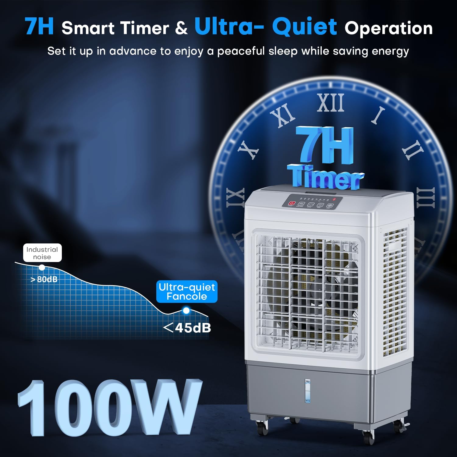 FANCOLE Evaporative Air Cooler, 2100CFM Windowless Air Conditioner Cooling up to 700 Sq.ft, Swamp Cooler Air Conditioner w/2 Modes & 3 Speeds, 7H Timer & Remote, Portable for Room Garage Patio