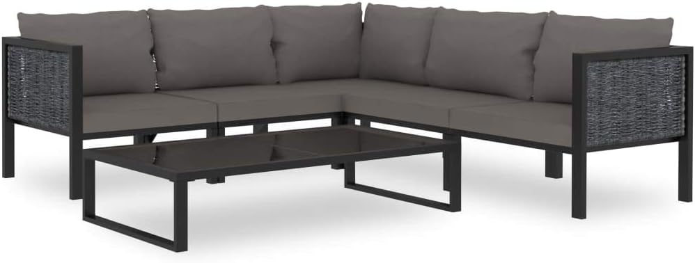 6 Piece Patio Lounge Set with Cushions Poly Rattan Anthracite Garden Furniture