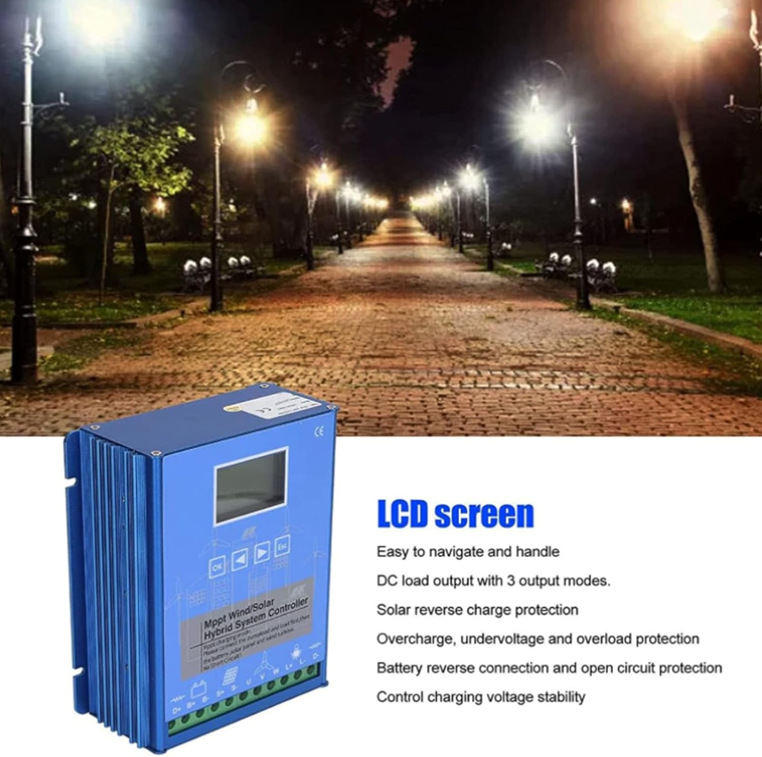 12000W Wind Solar Hybrid Charge Controller 12V 24V 48V 220V MPPT Charge Regulator with LCD Display and Dump Load for Home, Boat, Street Light,Blue,48V