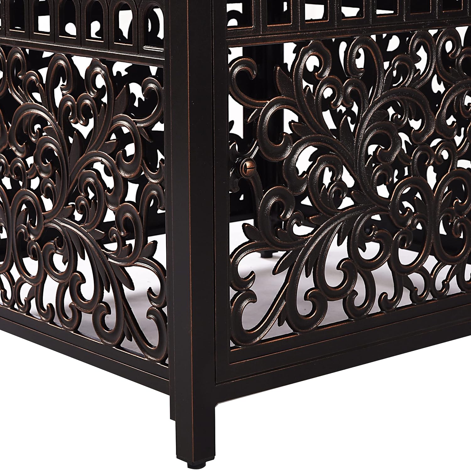 Aluminum 57,0000 BTU 42 in. Square Propane Black Fire Pit Table with Fire Beads, Lid, Propane Tank Cover and Table Fabric Covers in Copper Finish