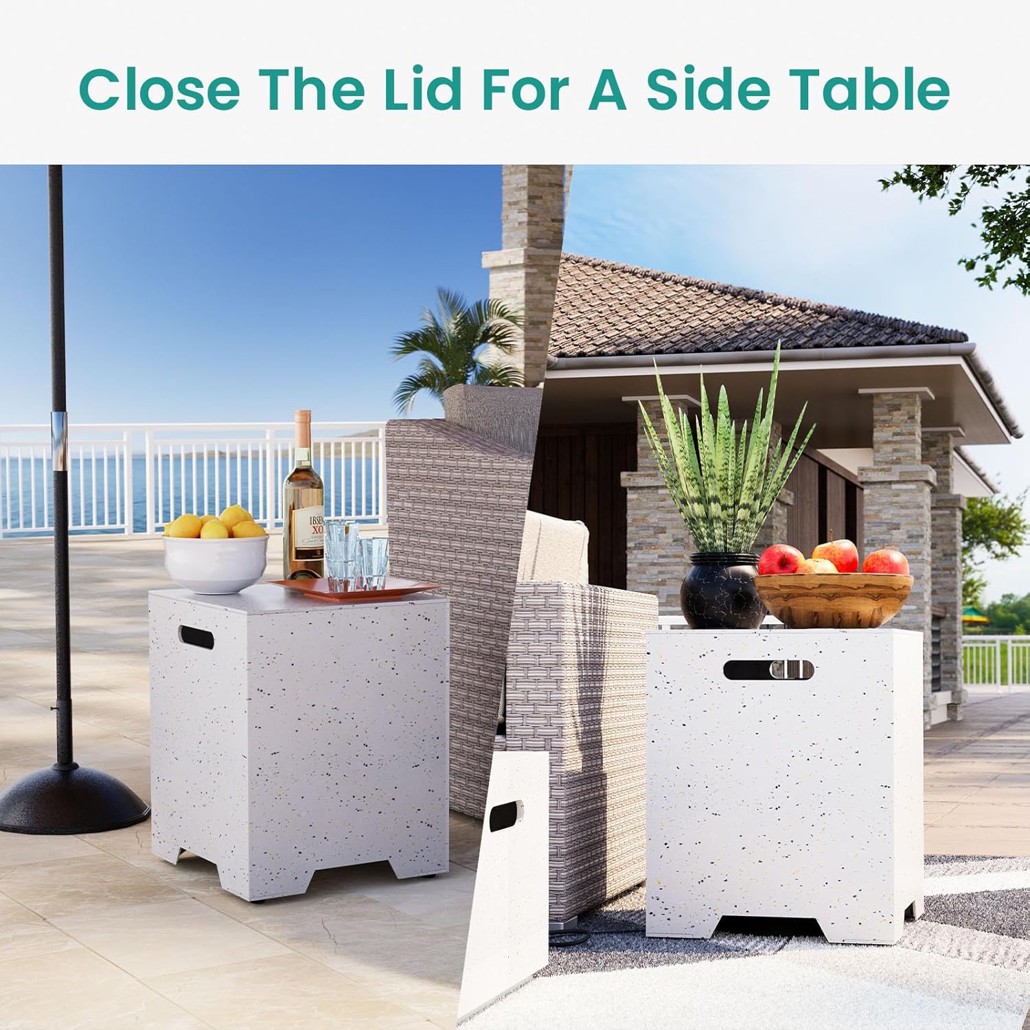 SUNBURY Slate Gray 16 inch Propane Tank Storage Box for 20 Gallon Propane Tanks,ABS Detachable Cover for Fire Pits,Doubles as Sturdy Outdoor Table