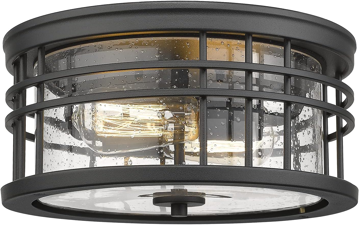 zeyu Industrial Ceiling Light, Farmhouse Flush Mount Ceiling Light 12 Inch, Black Finish with Seeded Glass, ZW01-F BK-R