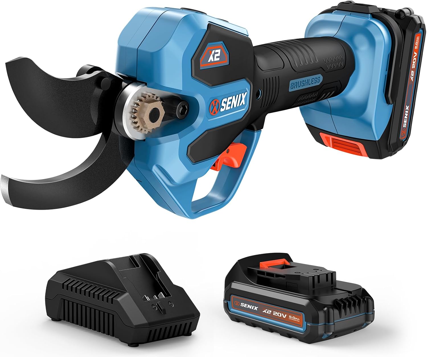 SENIX Cordless Electric Pruning Shears with 2000mAh Battery& Charger, 20V Brushless Motor Pruner, Dual Mode Cutting 1.5