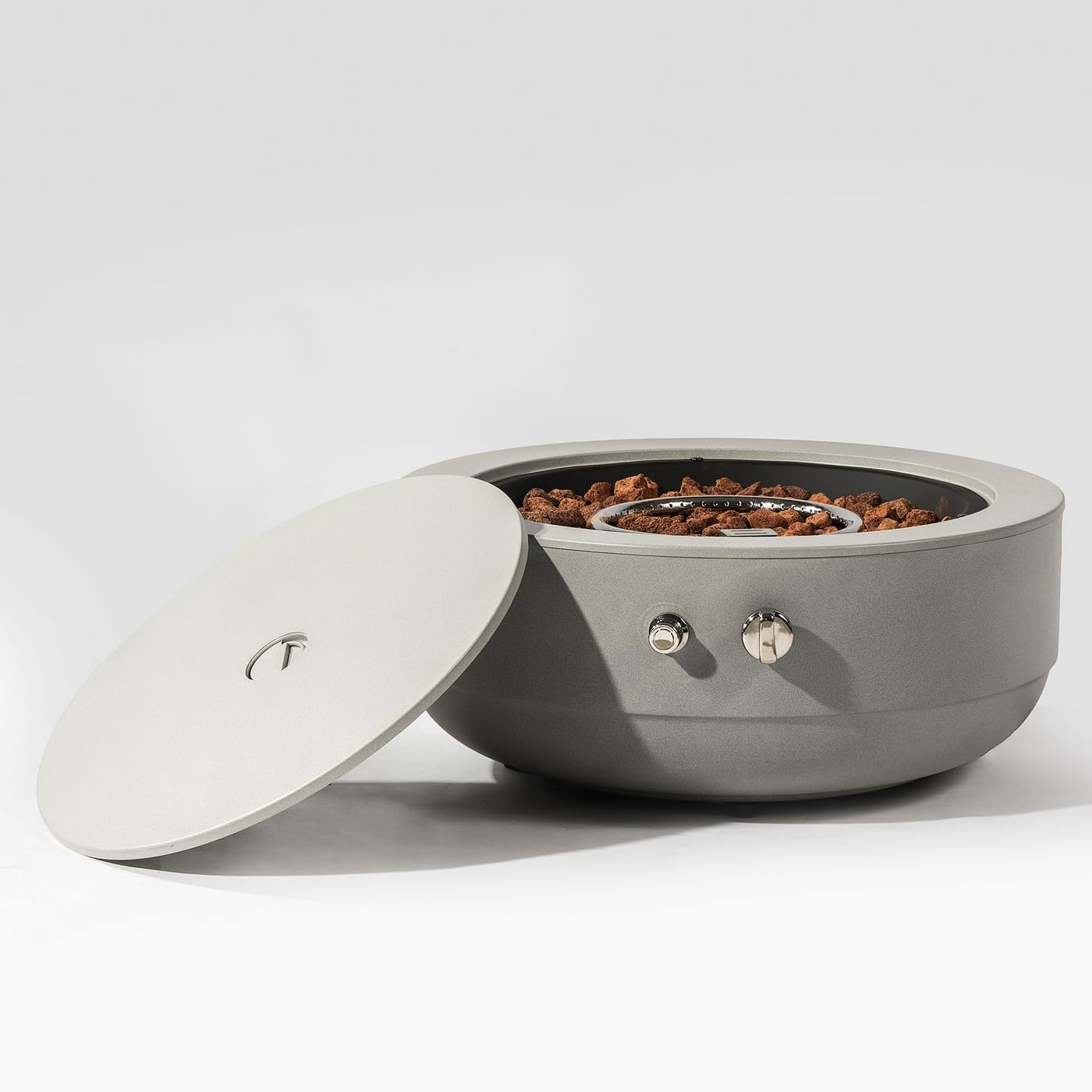 Portable Round Outdoor Heater for Patio Gas Fire Pit Bowl Stainless Steel Burner Ring Tabletop Firepits for Outside Use on Deck or Backyard Modern Gray