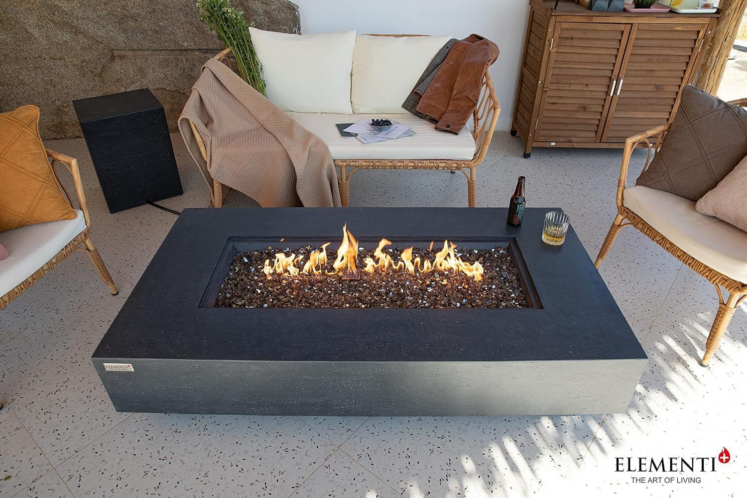 AMS Fireplace | Elementi Plus | Positano | Rectangular Dark Gray Concrete Natural Gas Fire Table Pit (Natural Gas)