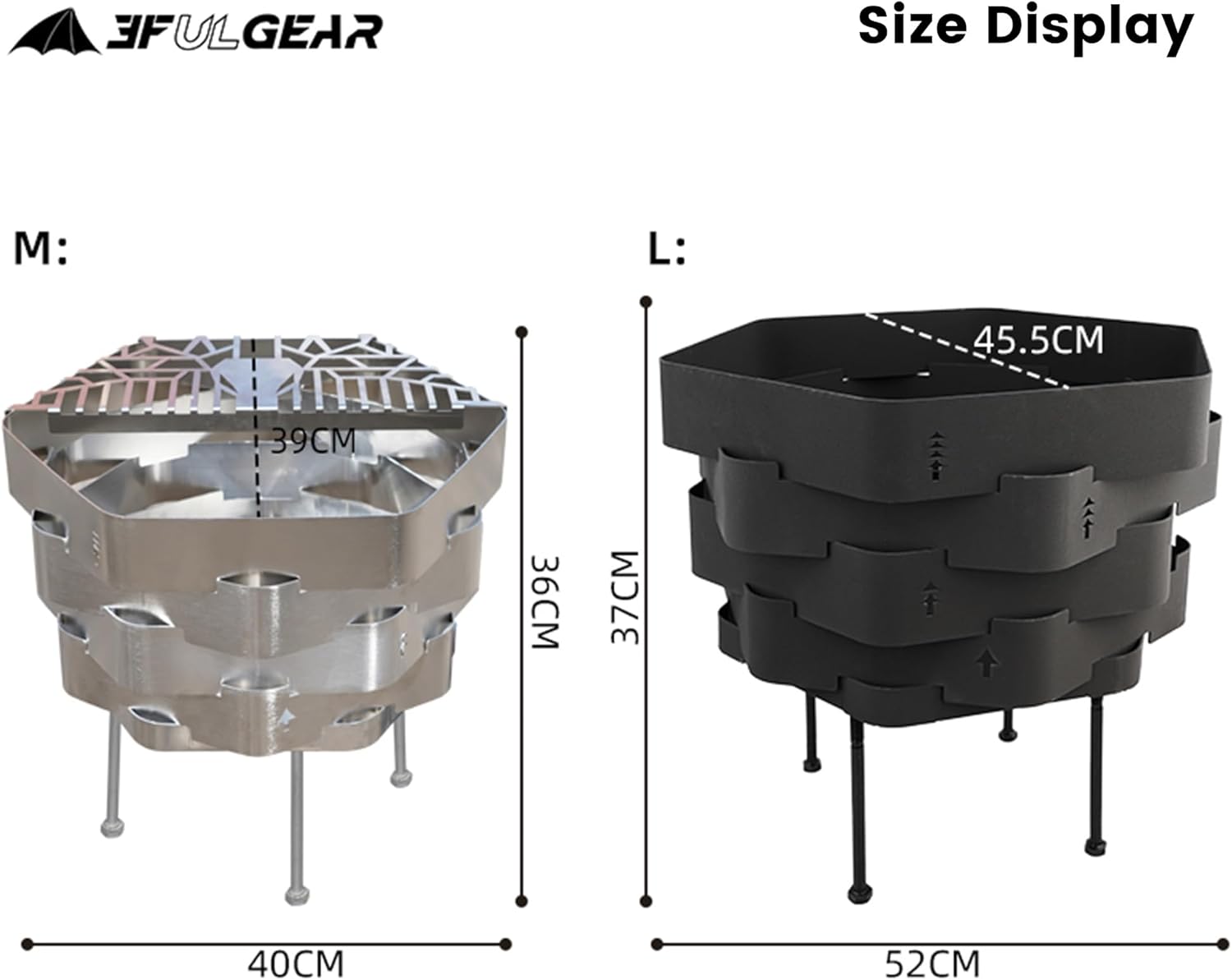 Fire Pit, Halo Fire Place Outdoor Portable Wood Fire Pits Includes A Grill, A Bag, Hexagonal Fireplace for Patio Camping Gift (Stainless Steel Firepit with a Grill, Large)