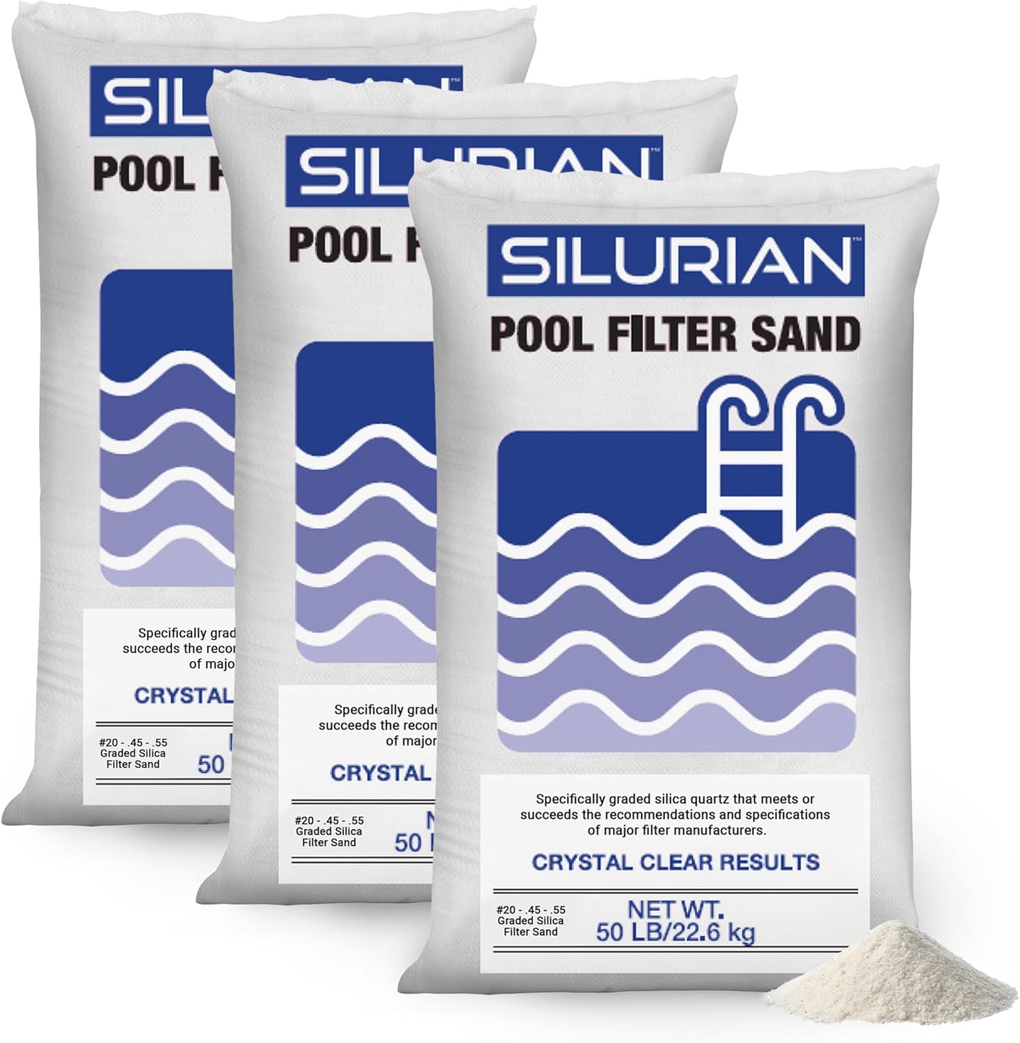 US Silica 3 Pack Silurian 20 Grade Angular Pool Filter Sand, Washed and Screened Angular Particles, Ideal for Pool Filtration and Optimal Water Clarity